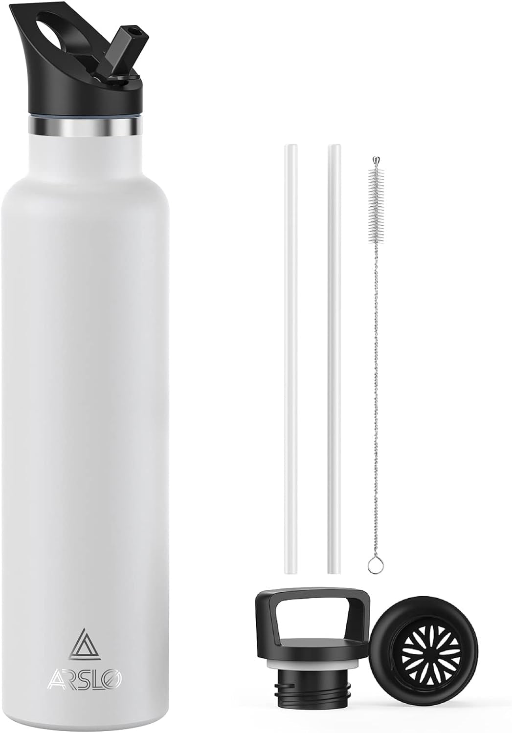 Stainless Steel Double Wall Water Bottles, Vacuum Insulated Bottle with Straw Lid, Insulated Water Bottle Keeps Water Cold for 24 Hours, Hot for 12 Hours, Hiking, Sports