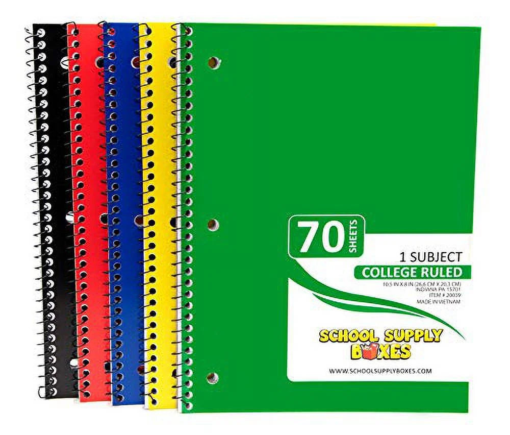 - (5 Pack) College-Ruled Spiral Notebooks