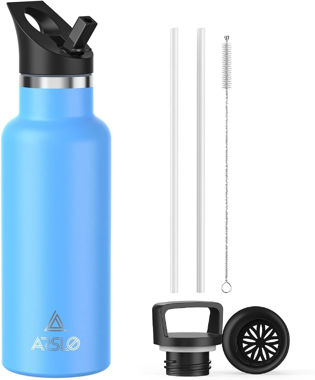 Stainless Steel Double Wall Water Bottles, Vacuum Insulated Bottle with Straw Lid, Insulated Water Bottle Keeps Water Cold for 24 Hours, Hot for 12 Hours, Hiking, Sports