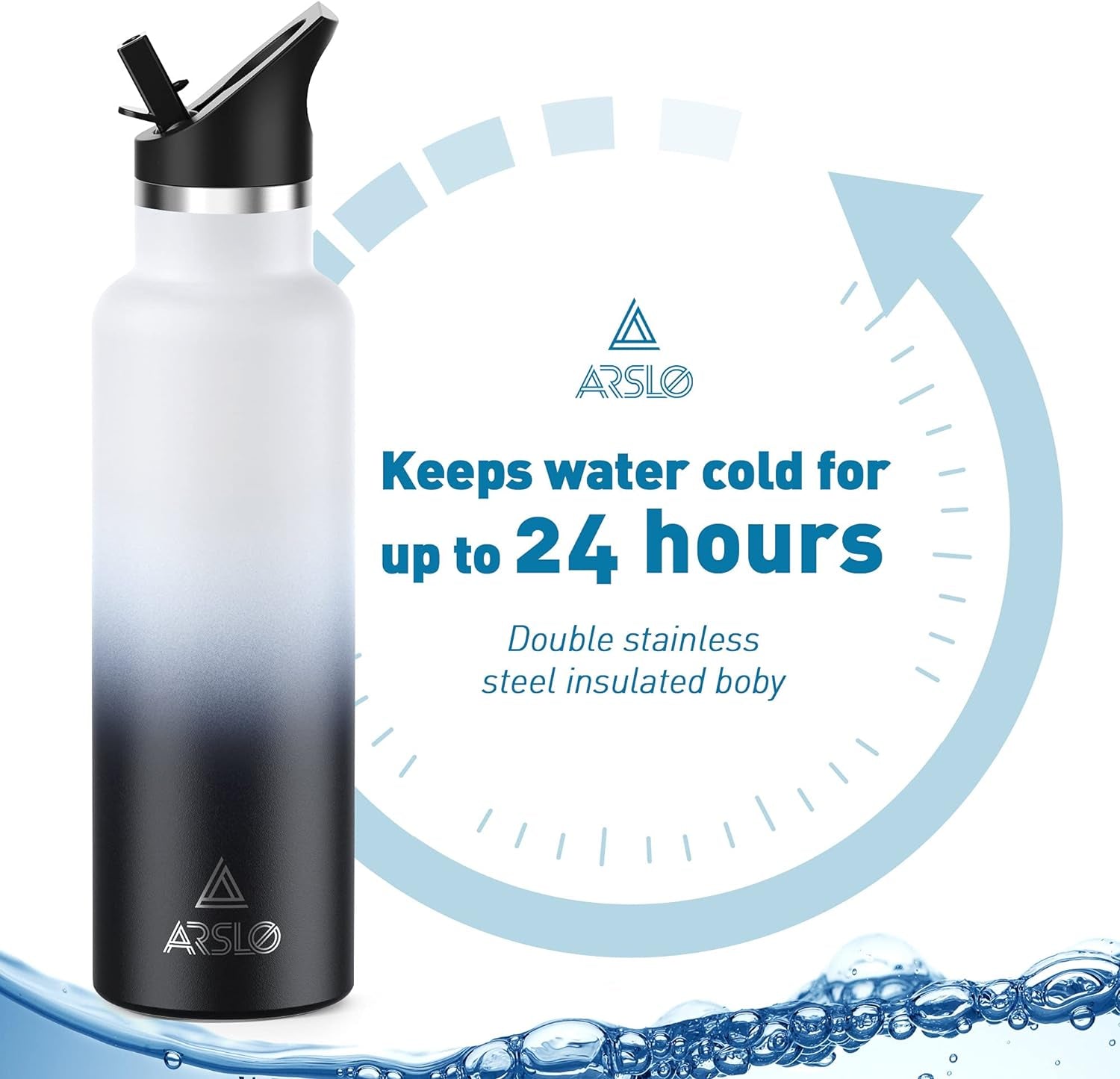 Stainless Steel Double Wall Water Bottles, Vacuum Insulated Bottle with Straw Lid, Insulated Water Bottle Keeps Water Cold for 24 Hours, Hot for 12 Hours, Hiking, Sports