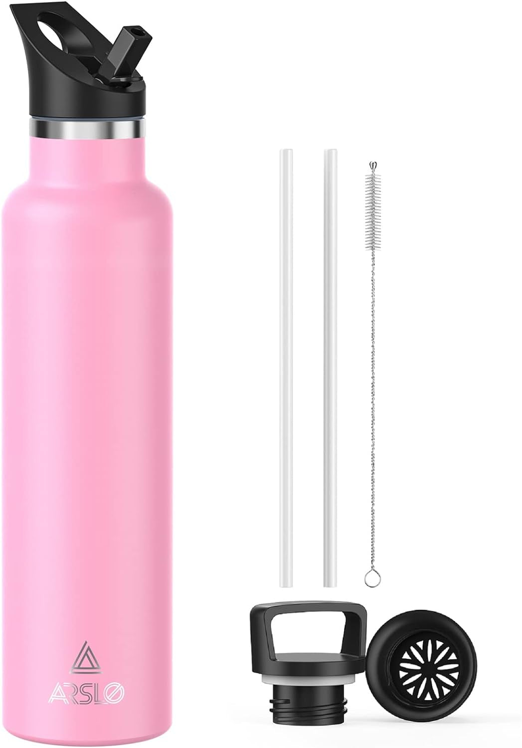 Stainless Steel Double Wall Water Bottles, Vacuum Insulated Bottle with Straw Lid, Insulated Water Bottle Keeps Water Cold for 24 Hours, Hot for 12 Hours, Hiking, Sports